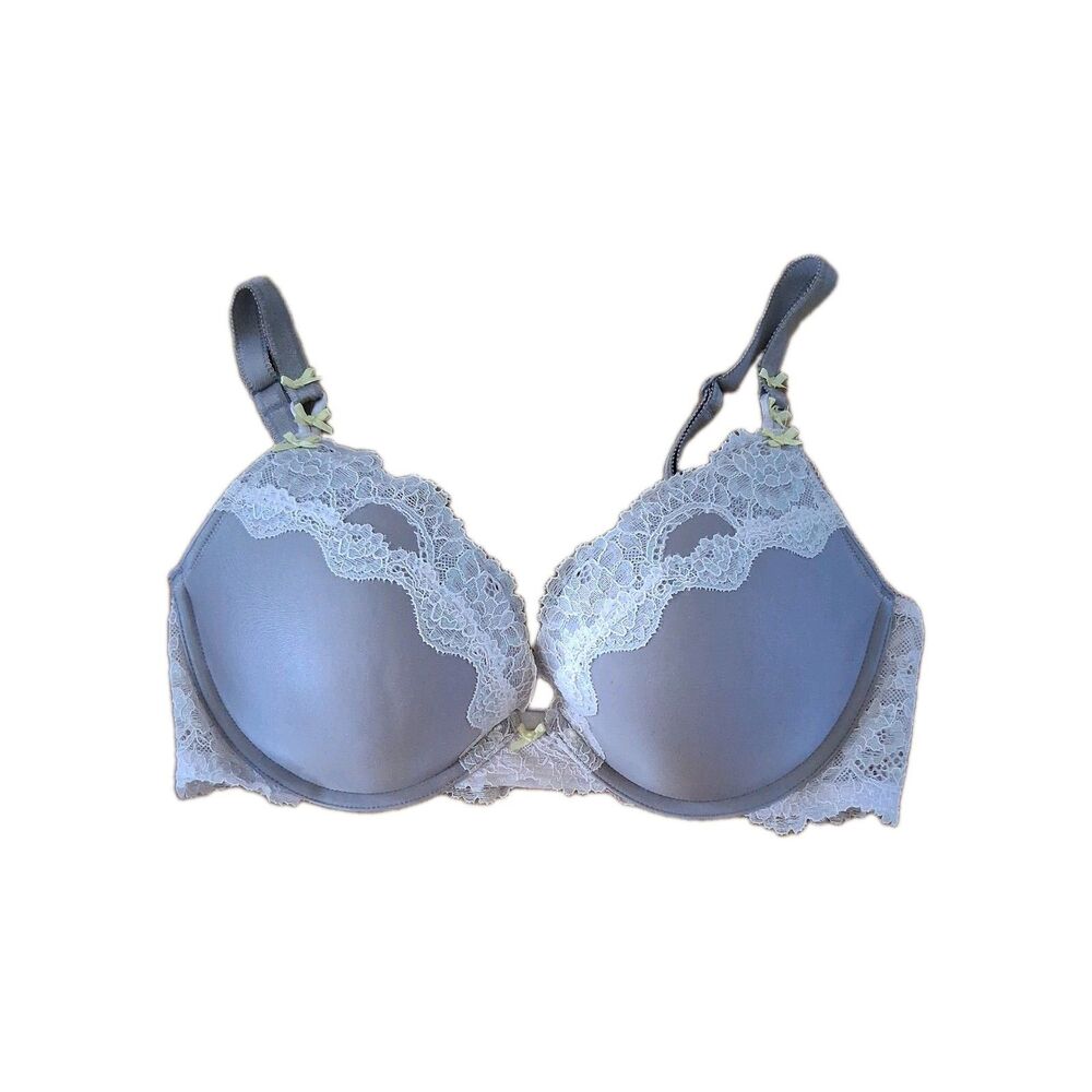 Victoria's Secret Pink Dream Angels Push Up Bra 36C Gray White Lace Sexy Sparkle